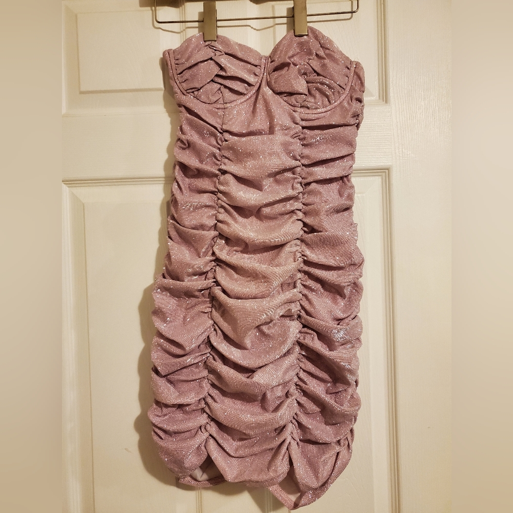 Dress - Metalic pink ruched dress